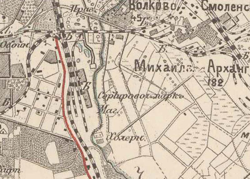 Фрагмент карты окрестностей С.-Петербурга 1909 г.