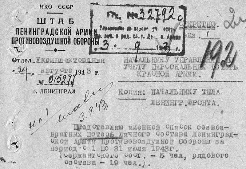 списки безвозвратных потерь 1943 г.